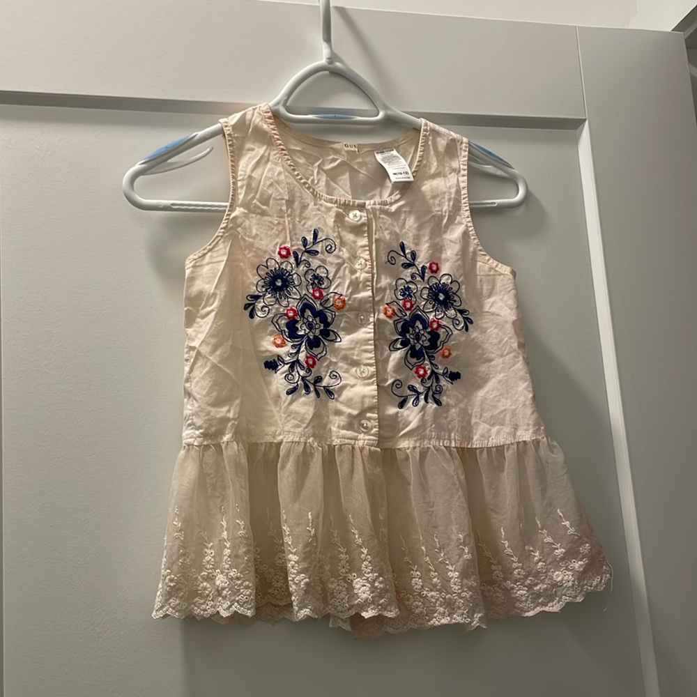 Guess blue embroider lace boho top kids medium (10-12)